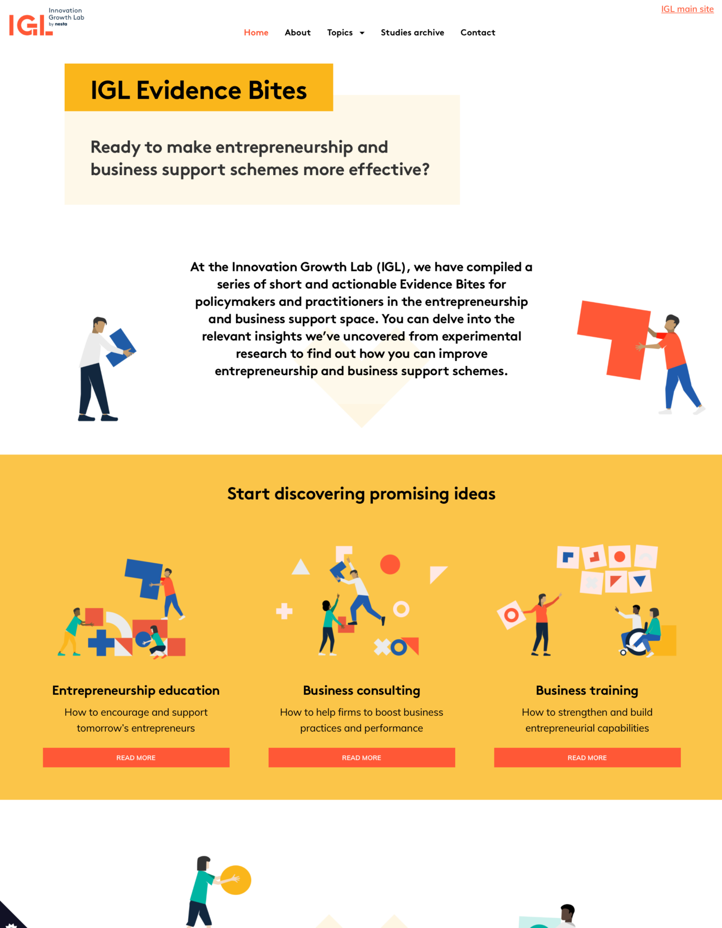 Screenshot of the Evidence bites website homepage